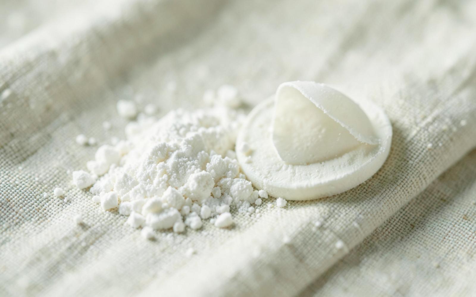 Macro photograph of laundry powder and detergent texture